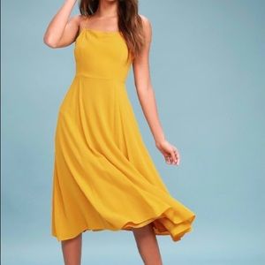 Lulu’s Going Coastal Mustard Yellow Midi Dress
